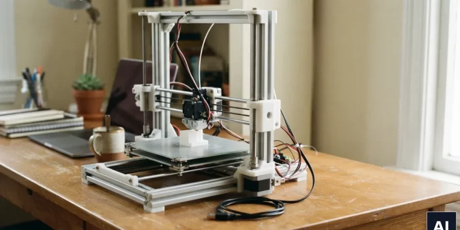 Budżetowa drukarka 3D o podstawowej konstrukcji na domowym biurku